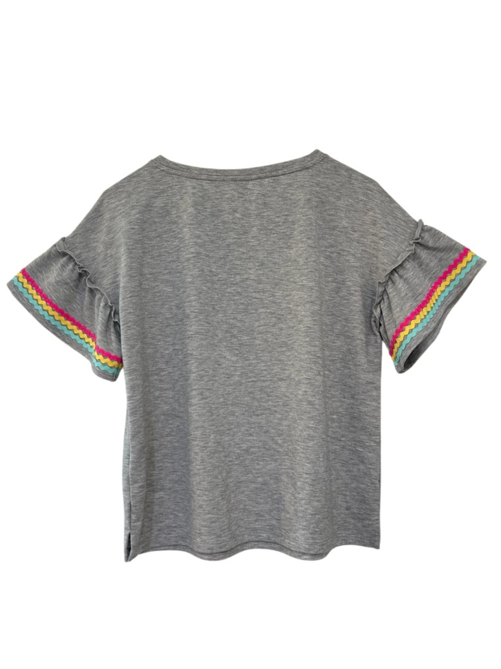 Crown & Ivy Heather Gray Ruffle Sleeve Top Ric Rac Trim Small - Picture 3 of 8